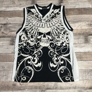 Skin Industries Jersey Men's Size Medium Black White Tatto Style Y2K Punk Grunge